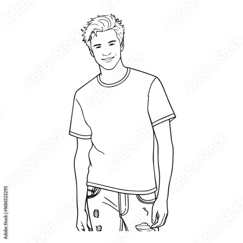 Handsome Man Black and White Illustration Vector Image Male Portrait Fashion Sketch Line Art Design