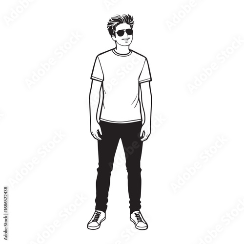 Handsome Man Black and White Illustration Vector Image Male Portrait Fashion Sketch Line Art Design