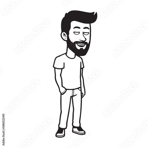 Handsome Man Black and White Illustration Vector Image Male Portrait Fashion Sketch Line Art Design