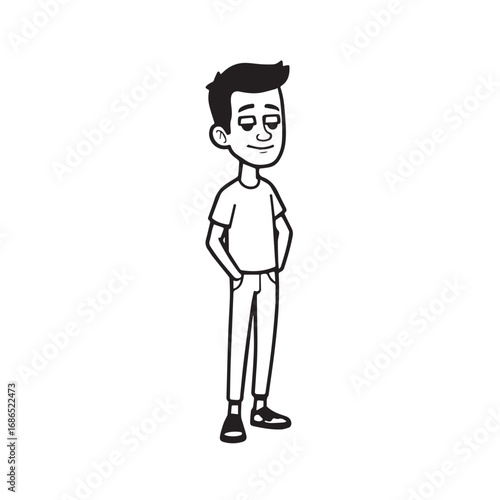 Handsome Man Black and White Illustration Vector Image Male Portrait Fashion Sketch Line Art Design