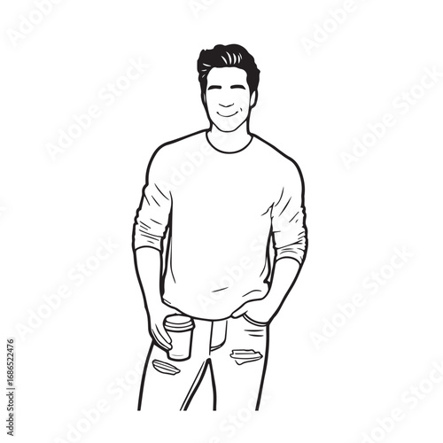 Handsome Man Black and White Illustration Vector Image Male Portrait Fashion Sketch Line Art Design