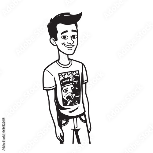 Handsome Man Black and White Illustration Vector Image Male Portrait Fashion Sketch Line Art Design
