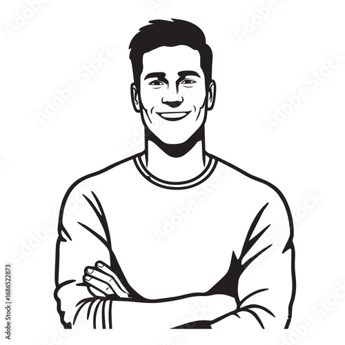 Handsome Man Black and White Illustration Vector Image Male Portrait Fashion Sketch Line Art Design