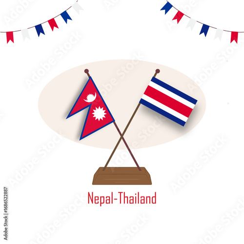 Crossed Flag Vector of Nepal and Thailand, Symbol of Friendship and Partnership