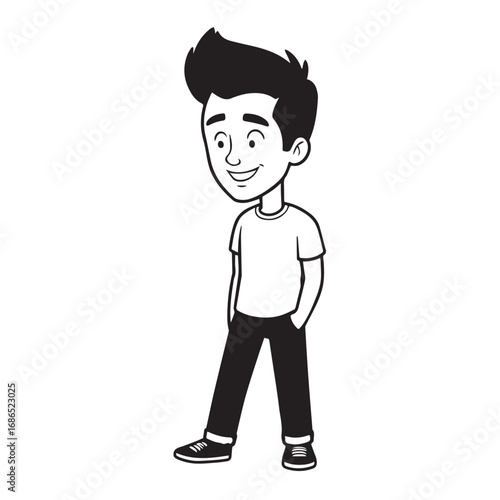 Handsome Man Black and White Illustration Vector Image Male Portrait Fashion Sketch Line Art Design