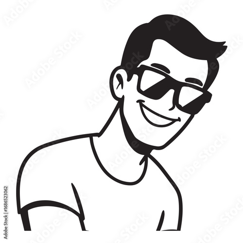 Handsome Man Black and White Illustration Vector Image Male Portrait Fashion Sketch Line Art Design