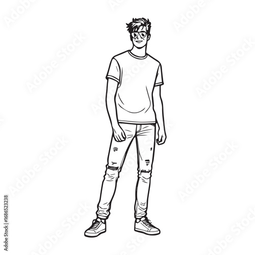 Handsome Man Black and White Illustration Vector Image Male Portrait Fashion Sketch Line Art Design