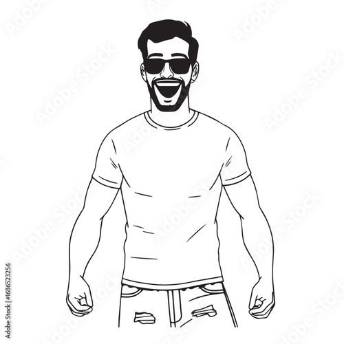 Handsome Man Black and White Illustration Vector Image Male Portrait Fashion Sketch Line Art Design