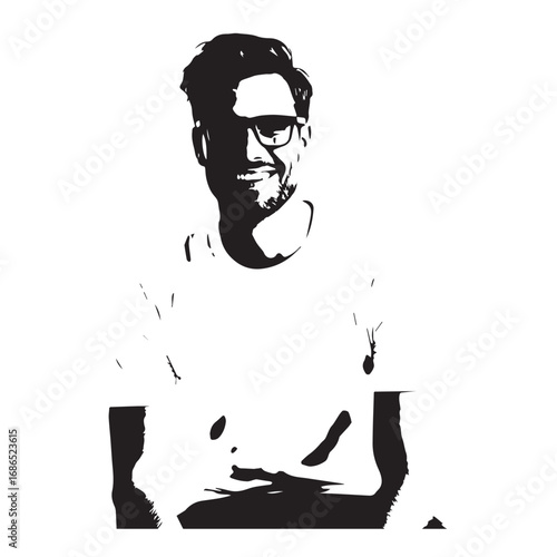 Handsome Man Black and White Illustration Vector Image Male Portrait Fashion Sketch Line Art Design