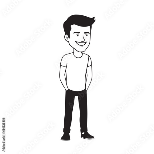 Handsome Man Black and White Illustration Vector Image Male Portrait Fashion Sketch Line Art Design