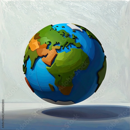 Stylized globe, continents depicted