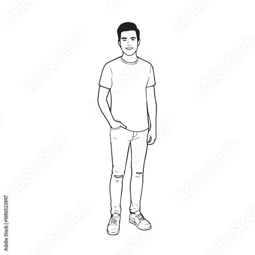 Handsome Man Black and White Illustration Vector Image Male Portrait Fashion Sketch Line Art Design