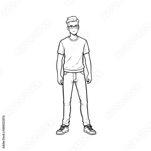 Handsome Man Black and White Illustration Vector Image Male Portrait Fashion Sketch Line Art Design