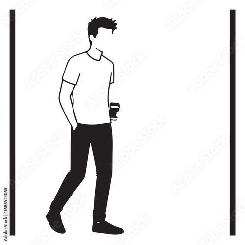 Handsome Man Black and White Illustration Vector Image Male Portrait Fashion Sketch Line Art Design