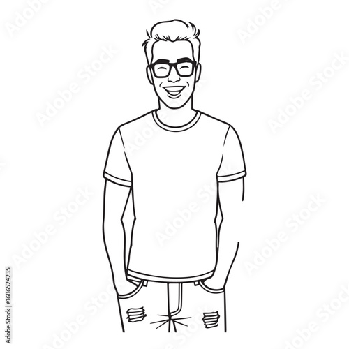Handsome Man Black and White Illustration Vector Image Male Portrait Fashion Sketch Line Art Design