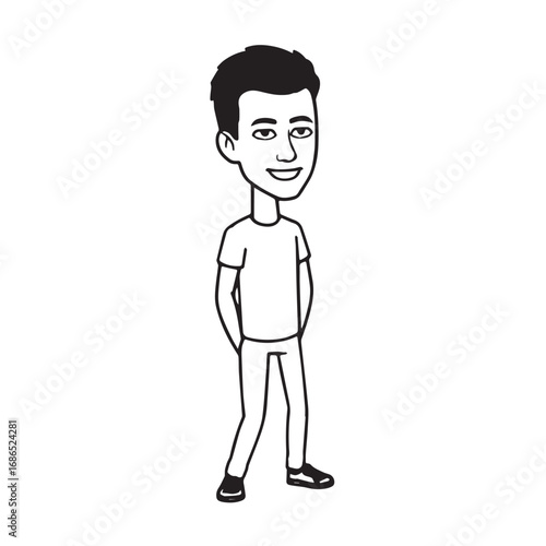 Handsome Man Black and White Illustration Vector Image Male Portrait Fashion Sketch Line Art Design