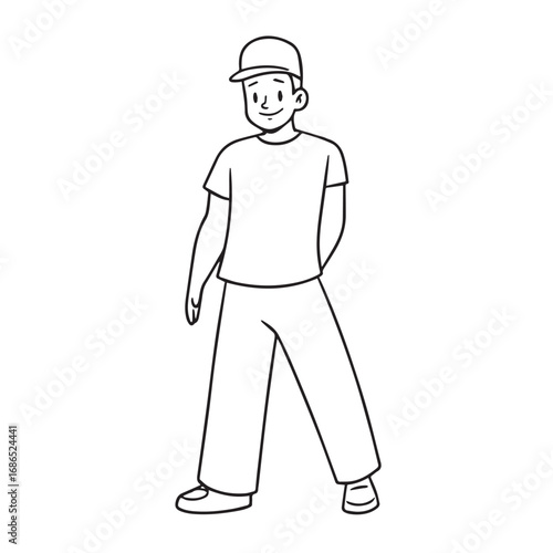 Handsome Man Black and White Illustration Vector Image Male Portrait Fashion Sketch Line Art Design