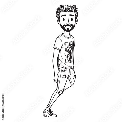 Handsome Man Black and White Illustration Vector Image Male Portrait Fashion Sketch Line Art Design