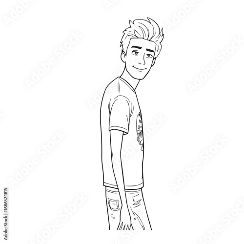Handsome Man Black and White Illustration Vector Image Male Portrait Fashion Sketch Line Art Design
