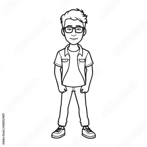 Handsome Man Black and White Illustration Vector Image Male Portrait Fashion Sketch Line Art Design