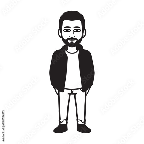 Handsome Man Black and White Illustration Vector Image Male Portrait Fashion Sketch Line Art Design
