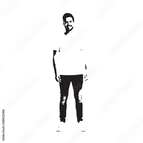 Handsome Man Black and White Illustration Vector Image Male Portrait Fashion Sketch Line Art Design