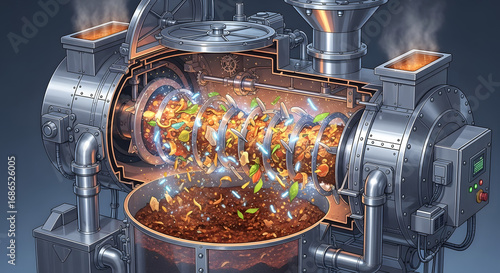 Industrial Composting Machine Transforming Food Waste into Soil Amendmen