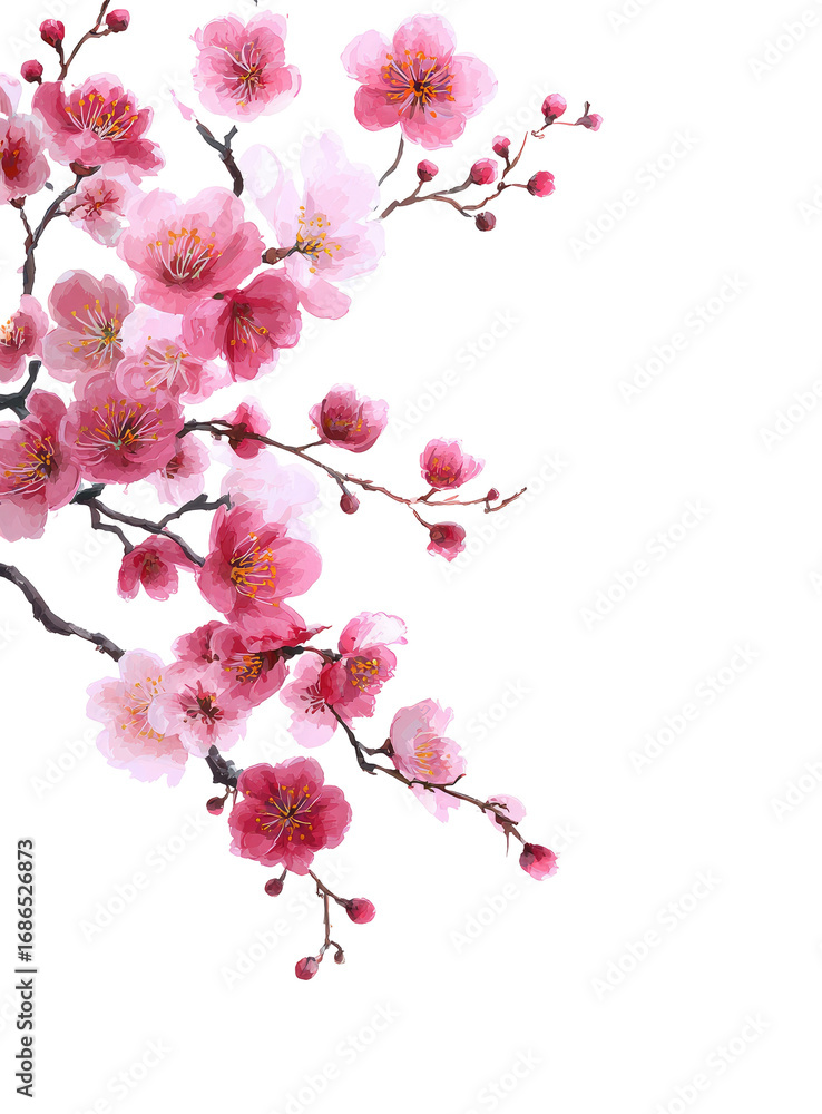 Naklejka premium Pink cherry blossom branch, detailed