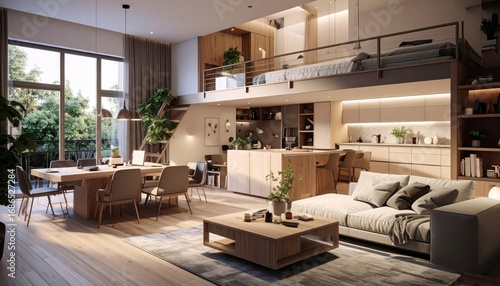 Wallpaper Mural Modern Stylish Interior of Cozy Living Room and Dining Area Torontodigital.ca