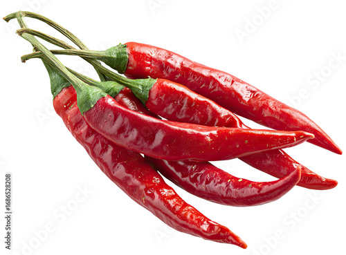 Close-up of several red chili peppers clustered together