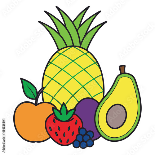 Colorful Fruit Medley Featuring Pineapple Apple Strawberry Avocado Grapes and Plum a Vibrant and Nutritious Still Life