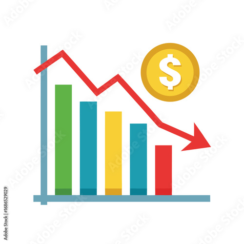 Vector Of Stock Chart Showing Decline With Dollar