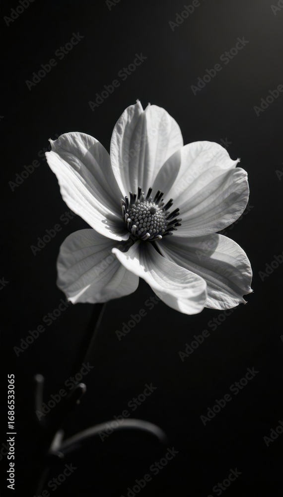 Fototapeta premium Monochrome blooms, stark contrast; dramatic shadows , high contrast, petals, high key