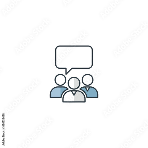 Expressive clip art of teamwork collaboration; a leader uses their mouth to speak and communicate information, planning a strategy for the audience