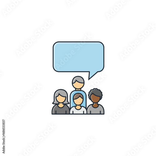 Expressive teamwork and collaboration icon for a conference discussion. Leadership and cooperation to communicate, speak, and brainstorm strategy with an audience