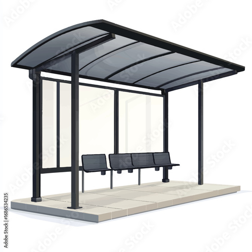 Modern Bus Stop with Curved Roof and Sleek Seating Design