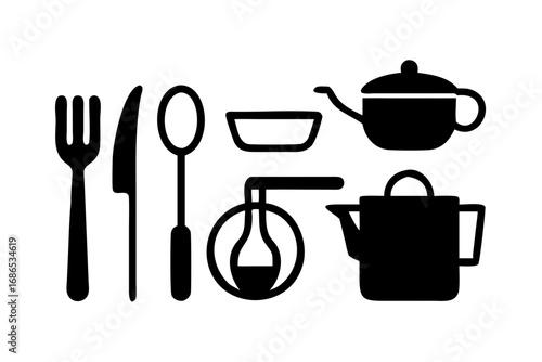 Kitchen utensils and cookware for cooking food