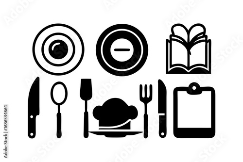 Kitchenware icons set for graphic design