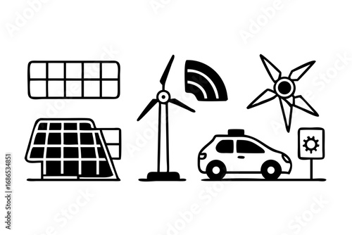 Renewable energy sources icons for eco friendly life
