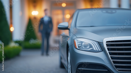 Wallpaper Mural Silver sedan parked on city street with urban background and soft lighting, representing modern transportation, business mobility and everyday luxury automotive lifestyle. Torontodigital.ca