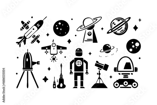 Space icons set for astronomy and science design