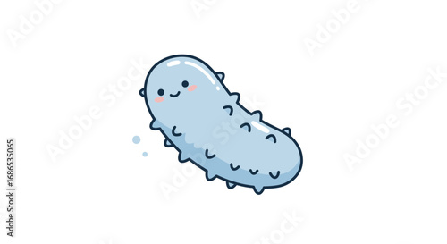 Adorable cartoon sea cucumber with cute face on a plain white background