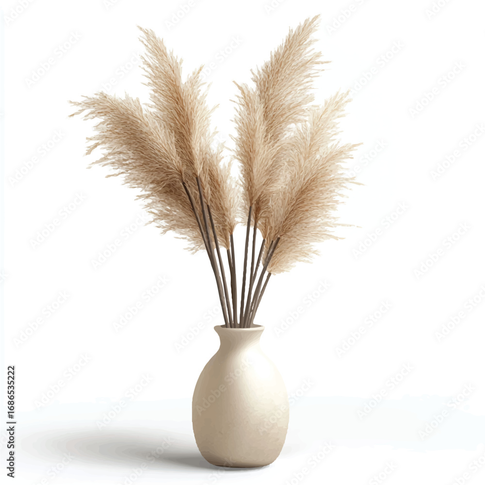 Naklejka premium Pampas grass in cream vase elegant home decor natural beauty.