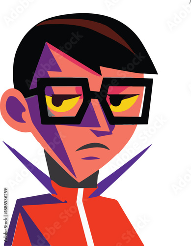 Geometric Portrait of a Stern Man in Bold Colors and Angular Style