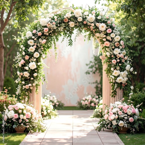 Elegant floral archway in garden
