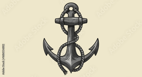 Vintage style anchor and rope illustration for nautical and maritime themed designs
