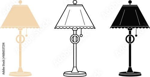 Three distinct desk lamps in beige, outline, and black, offering versatile lighting options for any space.