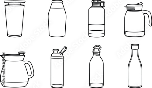 Collection of diverse bottle and jug outlines for creative design projects