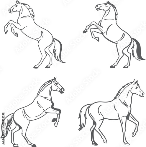 Black and White Horse Poses Vector Illustration Collection

