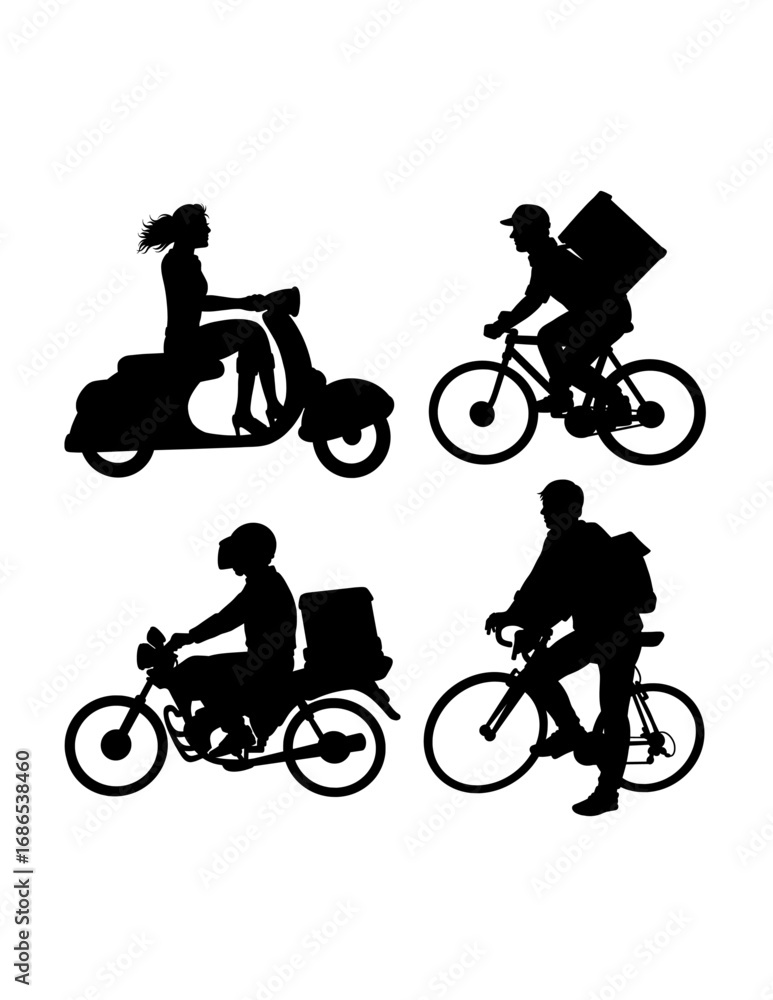 Obraz premium Male and female courier transport delivery silhouette